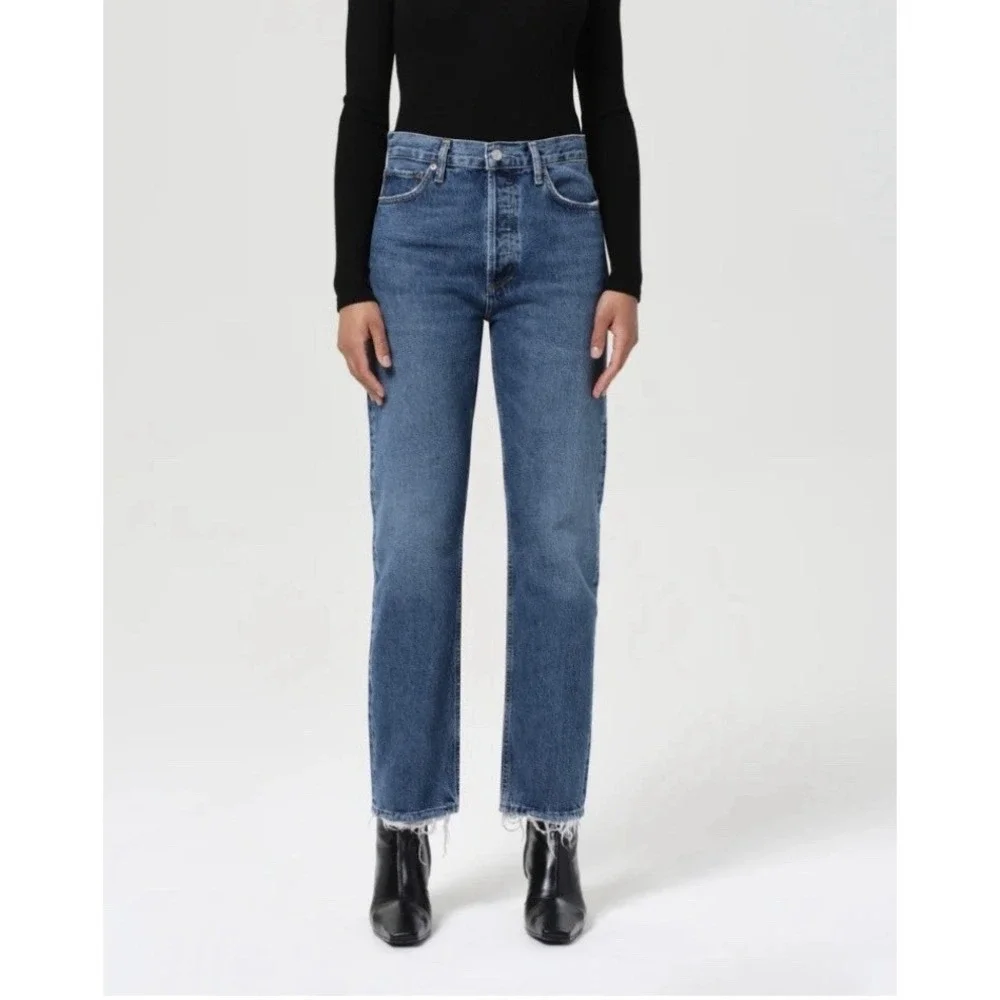 AGOLDE 90's Pinch Waist High Rise Straight Jeans In Range Wash - Size 33 - Picture 1 of 9